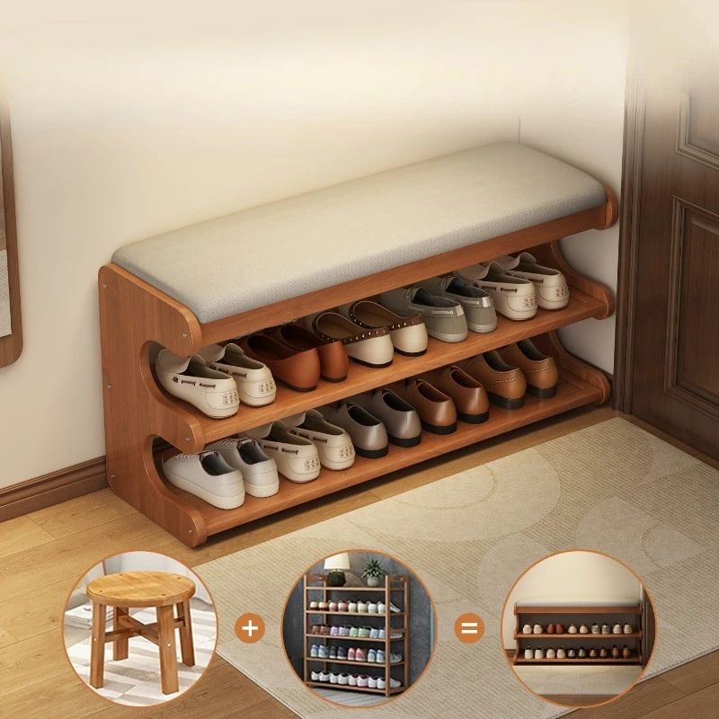 Entryway Bench with Storage, Modern Shoe Rack and Cushioned Seat, Multi-Layer Entry Organizer for Hallway and Home Foyer