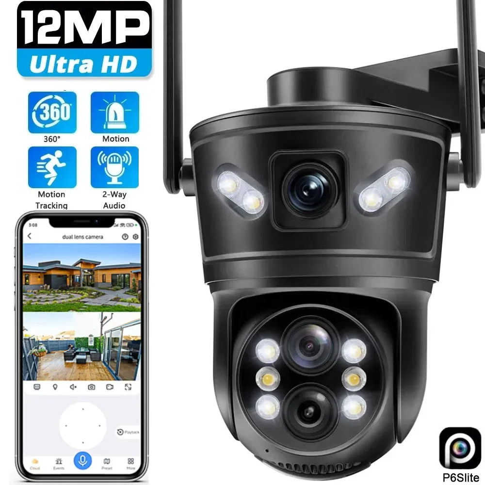 

ANSVICAM 6K WIFI Camera 12MP Outdoor Night Vision Human Detection 10x Zoom 8MP Triple Lens Dual Screen Security Monitoring CCTV