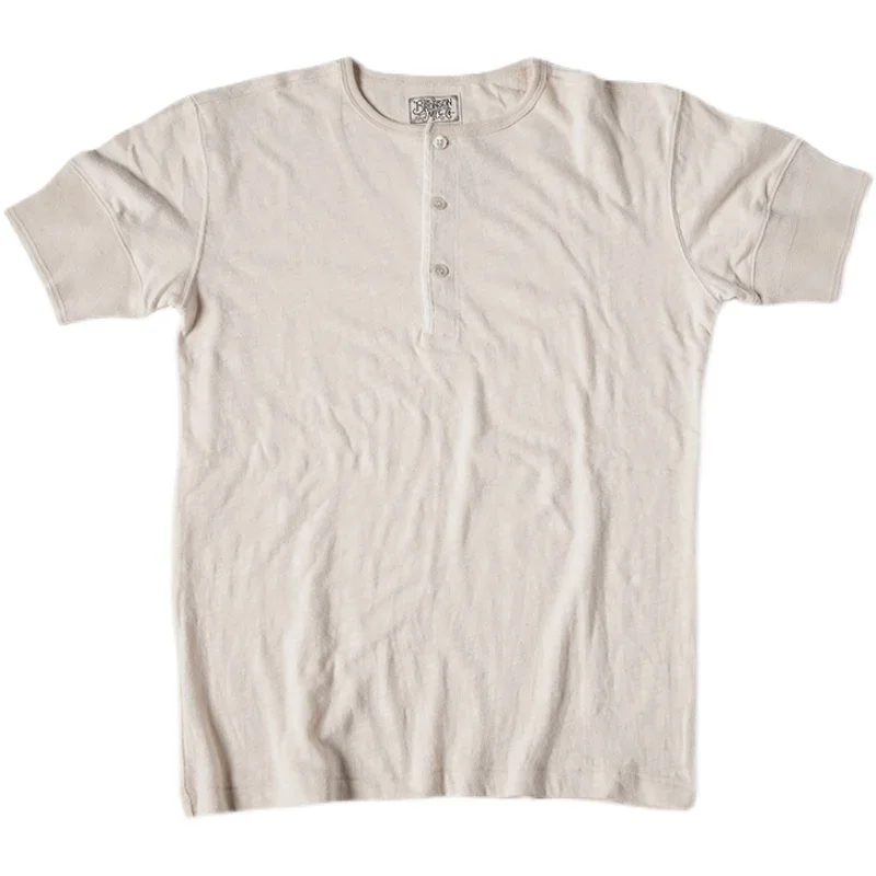 

Рубашка Bronson 1900's Henley, 200 г, хлопковая футболка с кольцом, бежевая винтажная мужская одежда