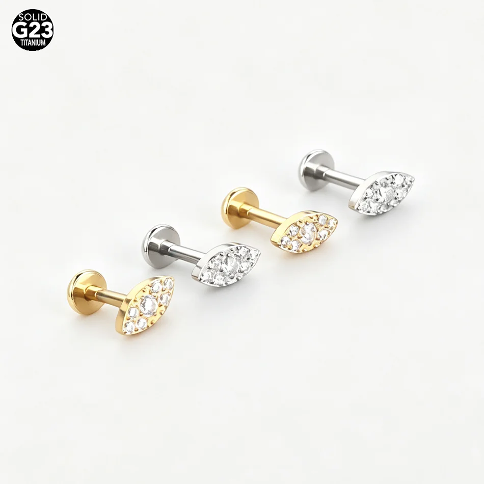 1/5PCS Zircon Tragus Piercing Titanium Stud Earrings Internally Threaded Conch Labret Piercing Body Jewelry