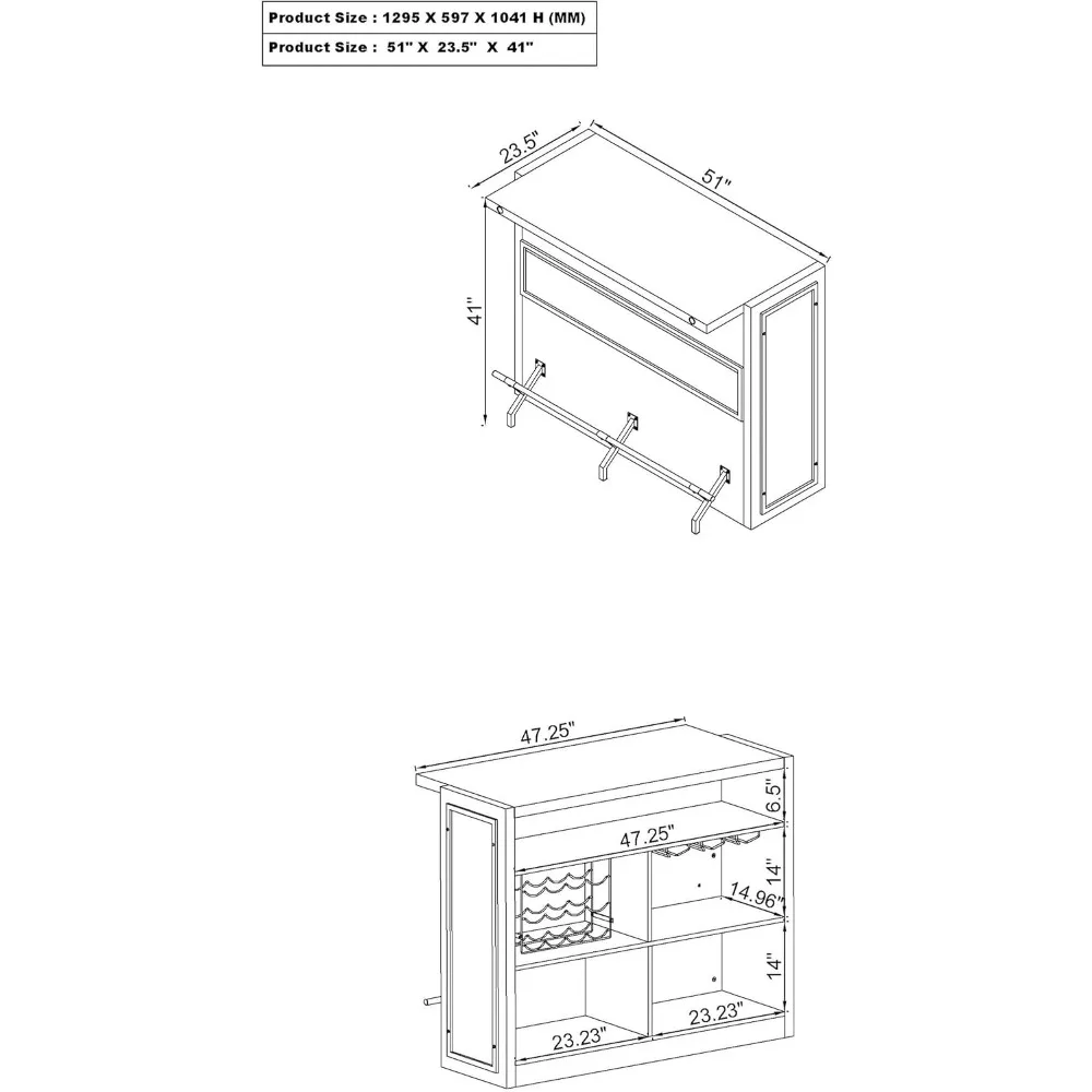 Rustic Farmhouse Style 5-Shelf Home Bar Cabinet for Wine and Liquor Storage in Aged Oak Finish