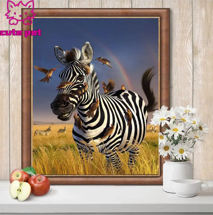 Full Square 5D Diamond Painting Animal birds Diamond Embroidery Black And White Zebra Cross Stitch kids painting Home Decoration