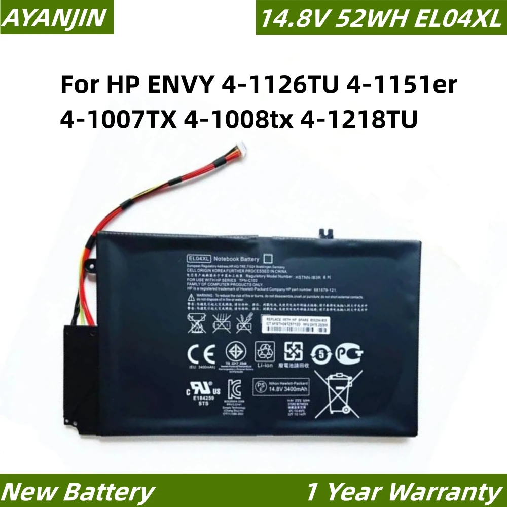 

EL04XL 52WH Laptop Battery For ENVY 4-1126TU 4-1102xx 4-1007TX 4-1130U 4-1218TU HSTNN-UB3R HSTNN-IB3R 681949-001 681879-171