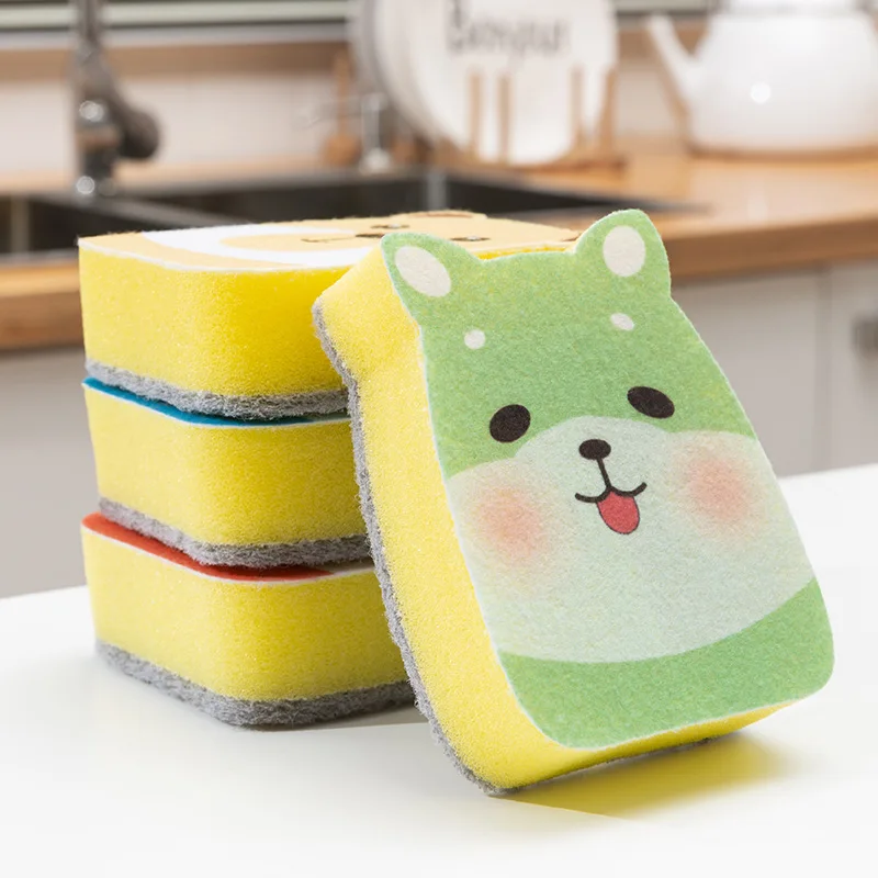 2pcs Dishwashing Kitchen Cleaning Sponge Cartoon Kitchenware Wipes Cup Pot Household Strong Water Absorption Cleaning Tool