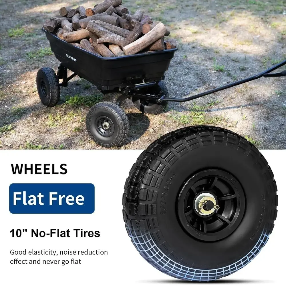 600 lbs Capacity Heavy-Duty Poly Yard Dump Cart with 180° Rotating Handle