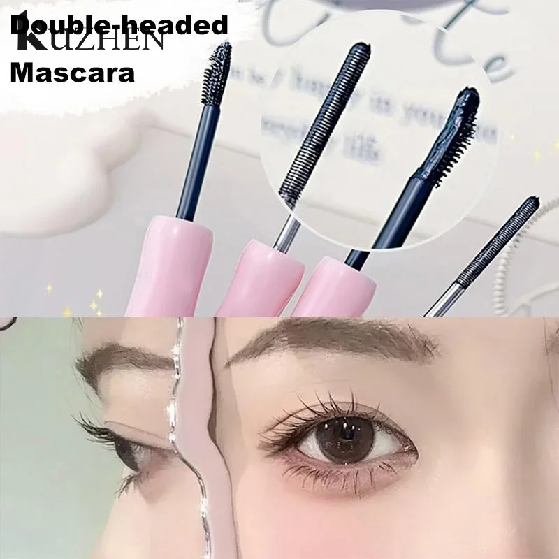 Doppelte In-Eins-Mascara aus Seidenfaser, wasserfeste Wimperntusche für Wimpernverlängerung, schwarz, dick, verlängernde Wimpern, Kosmetik