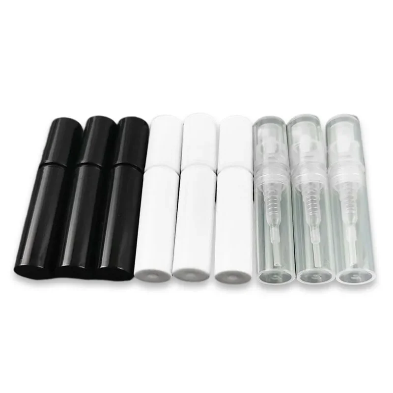 

200Pcs 2ml Plastic Spray Bottle Black White Transparent Fine Mist Spray Perfume Sample Vials Atomizer Refillable Bottles Sprayer