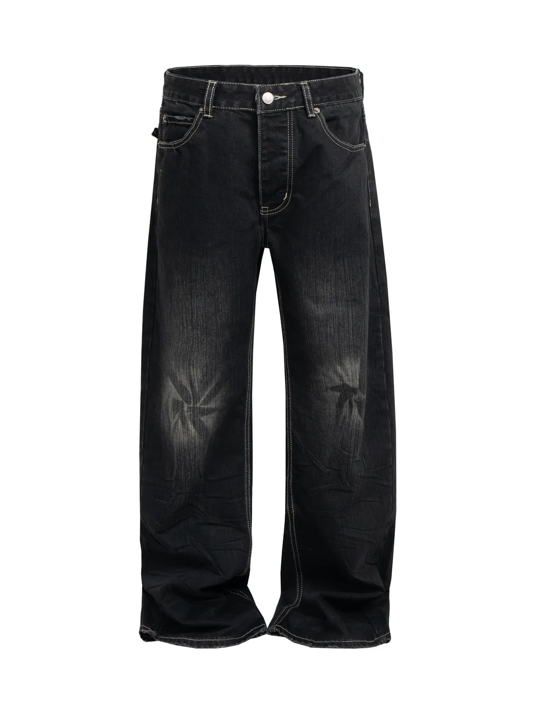 

Parisian High Street Vibe Men's Straight Leg Clean Fit Casual Pants Bla Denim Non-Stretch Waed Retro Sle Cotton Jeans