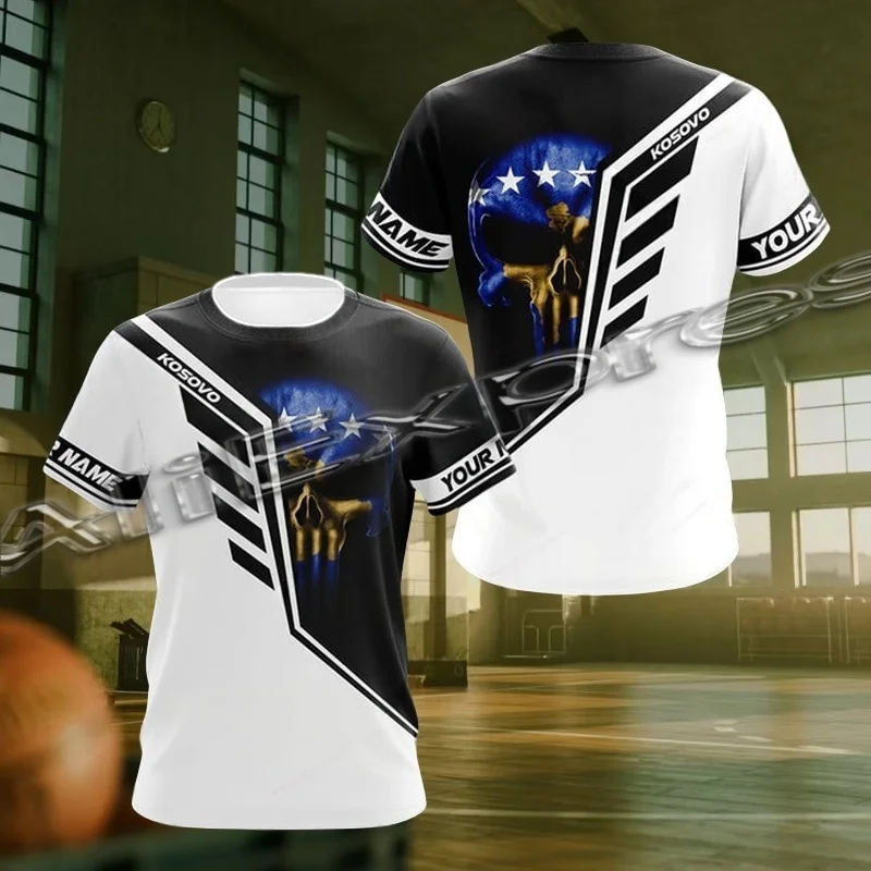 

Kosovo Flag & Coat of Arms Graphic Tees Summer Casual Streetwear Men's Fashion Loose T-shirts Boy Oversized Short Sleeve Tops