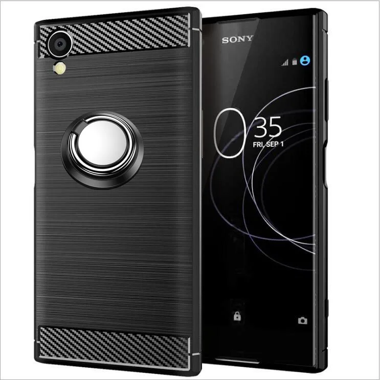 

Роскошный чехол из матового углеродного волокна для телефона Sony Xperia XA1 Plus G3426 G3416 G3412, чехол с магнитным кольцом-держателем