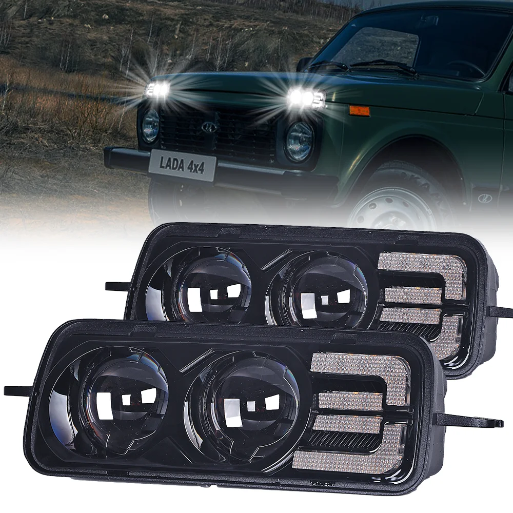 

2 Pcs Aluminum Turn Signal Lamp With DRL LED Daytime Running Light for Lada Niva 4x4 1995-2019+ VAZ 2110-2114 Car Front Fog Lamp