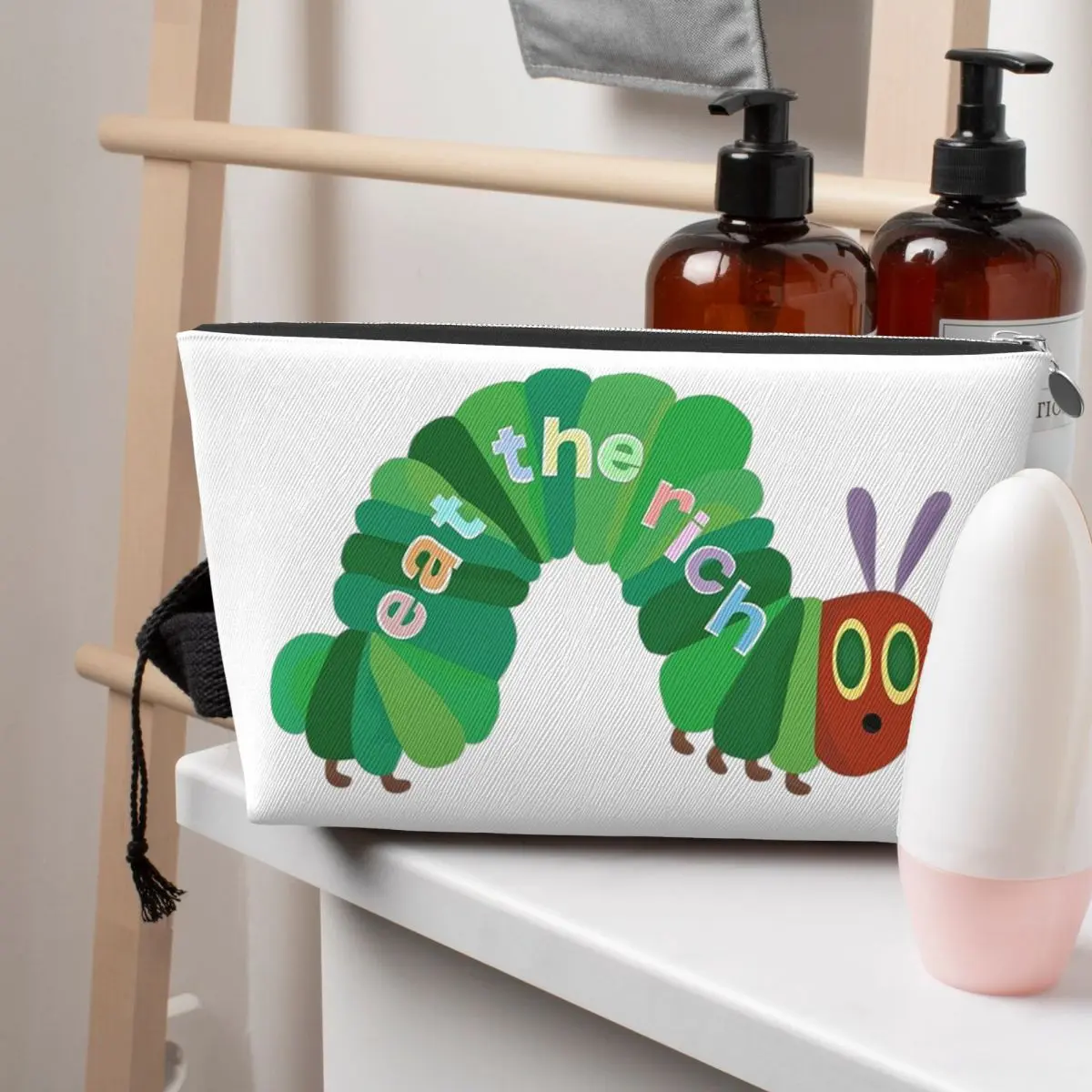 

Eat The Rich Hungry Caterpillar Women Cosmetic Bags Travel Makeup Organizer Pouch Toiletry Storage Dopp Kit Box