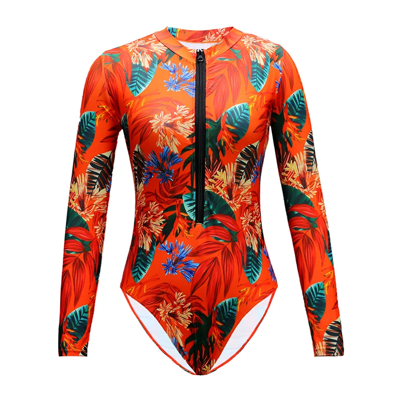 MUOLUX One Piece Swimsuit Long Sleeve Zip Front One Piece Surf Swimsuit and Sarong Swimwear Slimming Bathing Suit Beach Wear