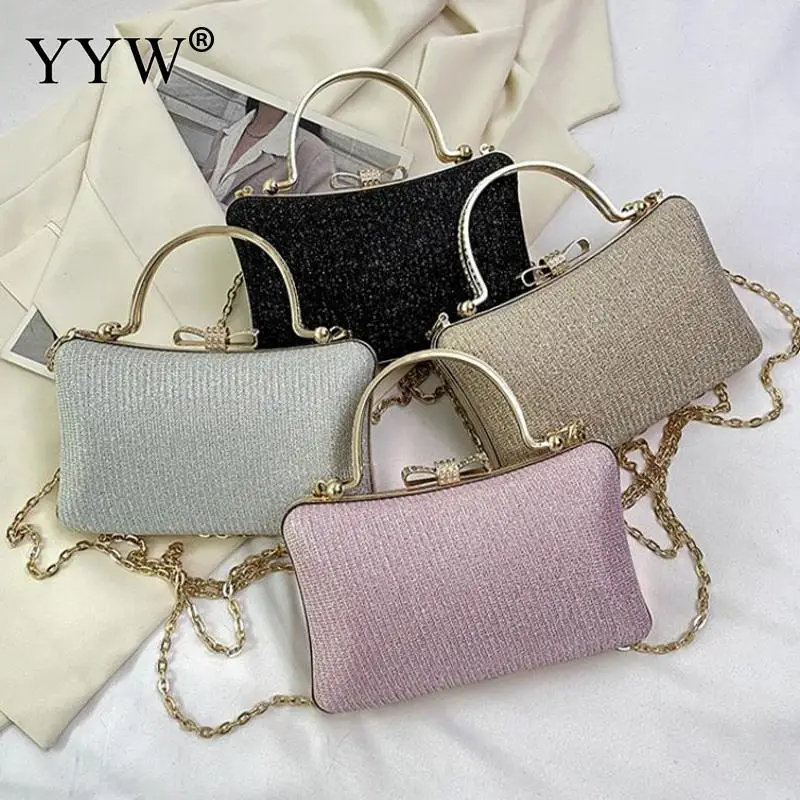 Chic Glitter Sequins Diamond Clutch Handbag Women Metal Top Handle PU Leather Square Rhinestone Messenger Purse Chain Bag Box