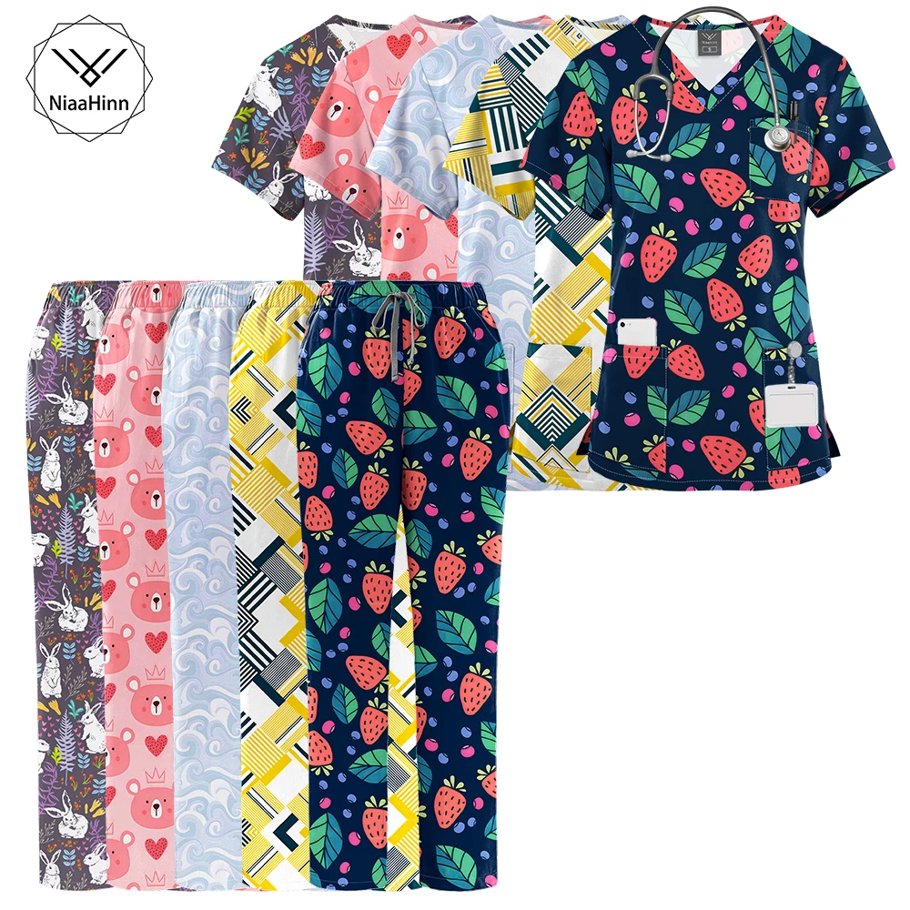 camisa-e-calcas-estampadas-dos-desenhos-animados-para-mulheres-scrubs-dentarios-uniforme-cirurgico-medico-e-enfermeiro-uniformes-de-trabalho-pet-grooming-workwear-atacado