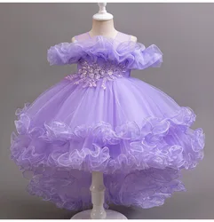 3-10 year old girl children's dragging dress new elegant girl performance puff skirt princess skirt flower children wedding girl