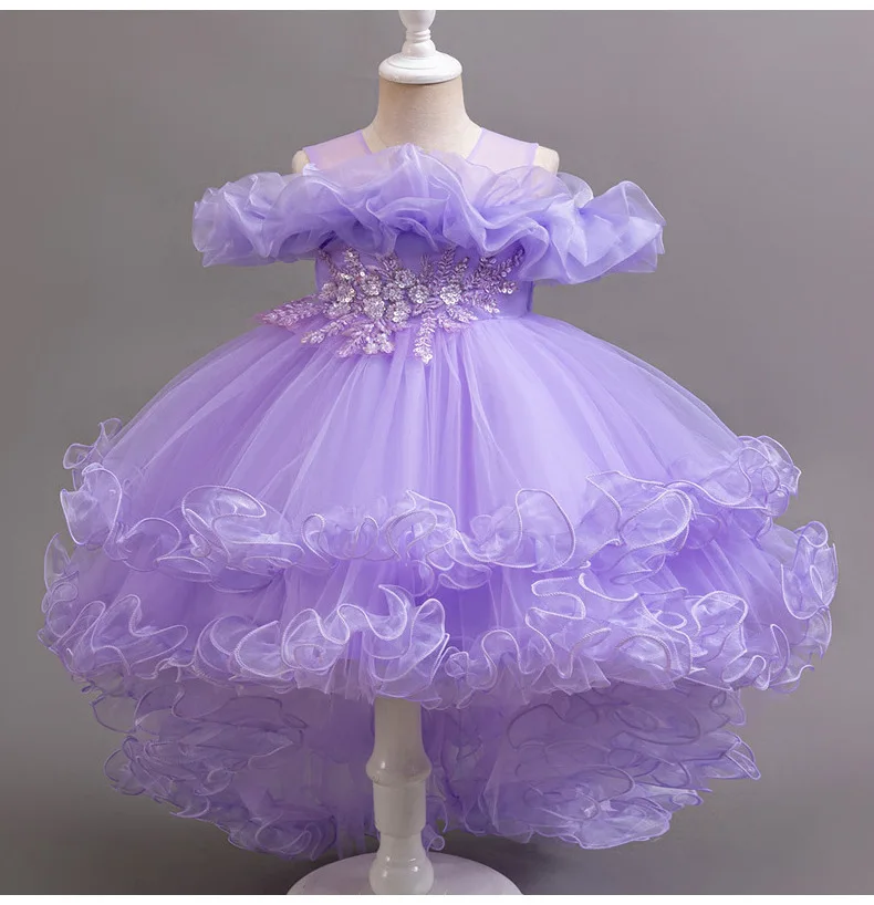 3-10 year old girl children's dragging dress new elegant girl performance puff skirt princess skirt flower children wedding girl