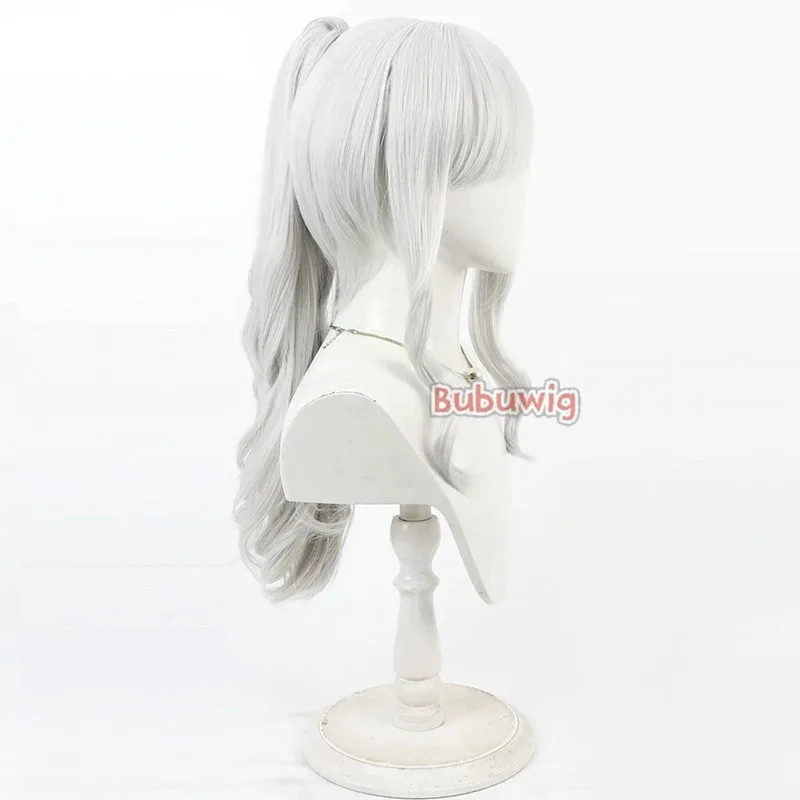 Bubuwig الشعر الاصطناعية Omagari الأرنب تأثيري الباروكات الأزرق الأرشيف Omagari الأرنب 60 سنتيمتر طويل الفضة الأبيض ذيل حصان شعر مستعار مقاومة للحرارة