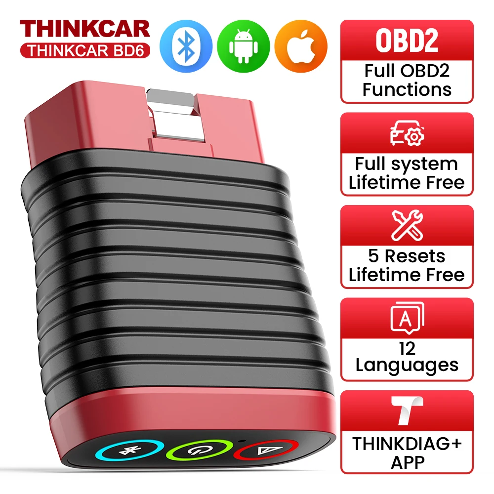 THINKCAR BD6 Bluetooth-scanner Autodiagnosetool OBD2-scanner Volledige systeemdiagnose 5 Reset Gratis autodiagnose OBD-codelezer