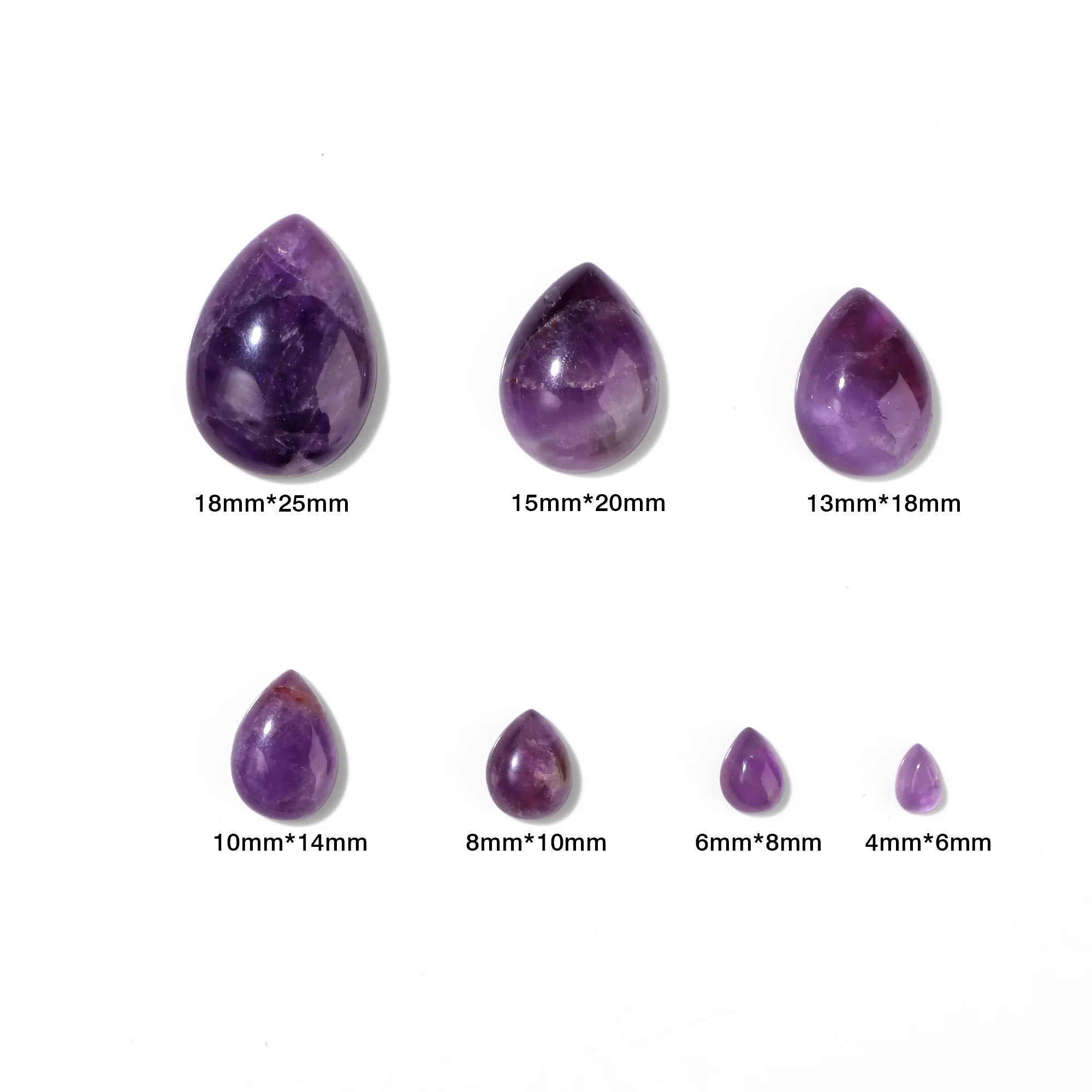 10Pcs Natural Purple Amethyst Teardrop Cabochon Flat Back Pear Drop Loose Gemstone Beads DIY Jewelry Inlay Ring Earrings Supply
