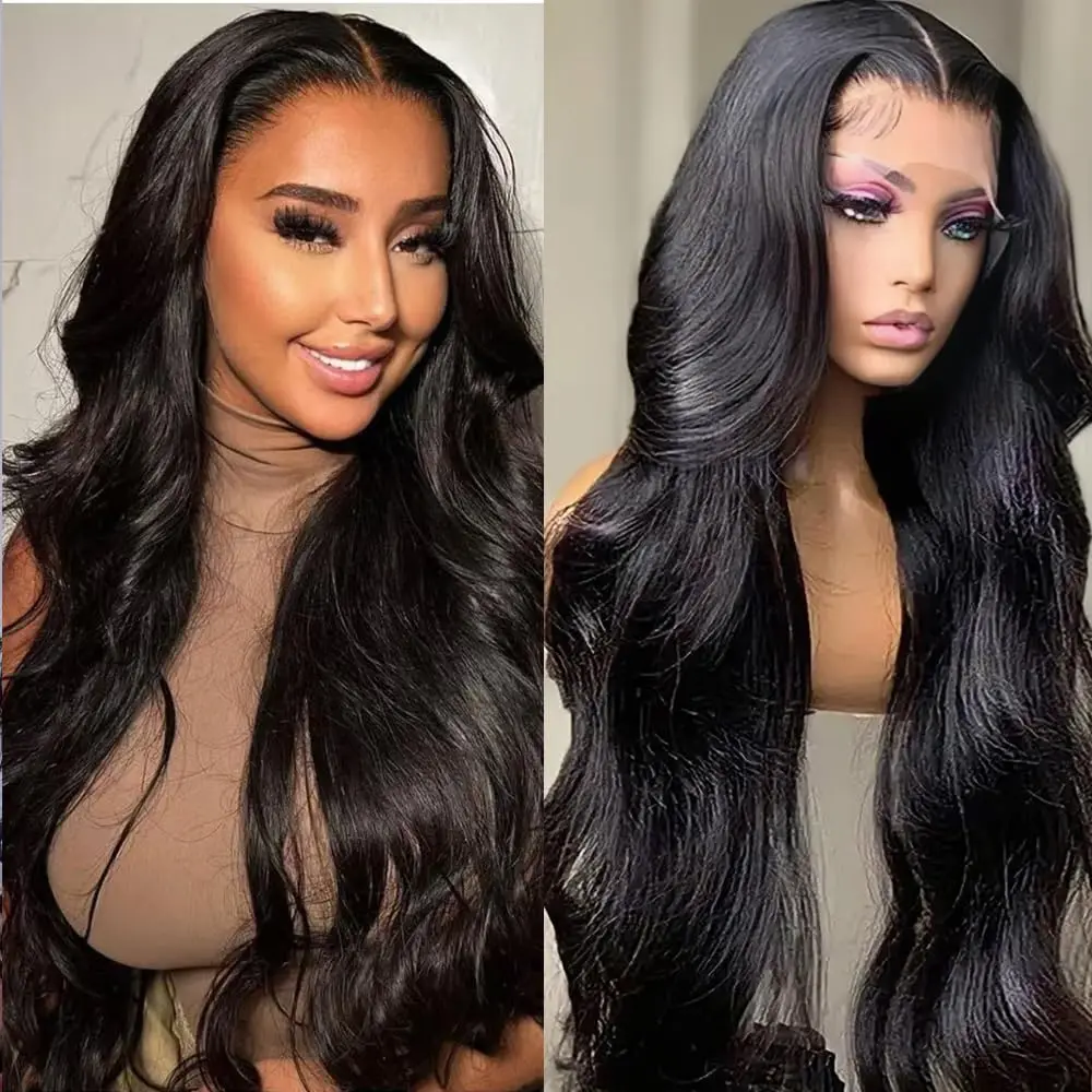 18 20 22Inch 13x4  HD Transparent Body Wave Lace Frontal Wigs For Women 250 Density Preplucked