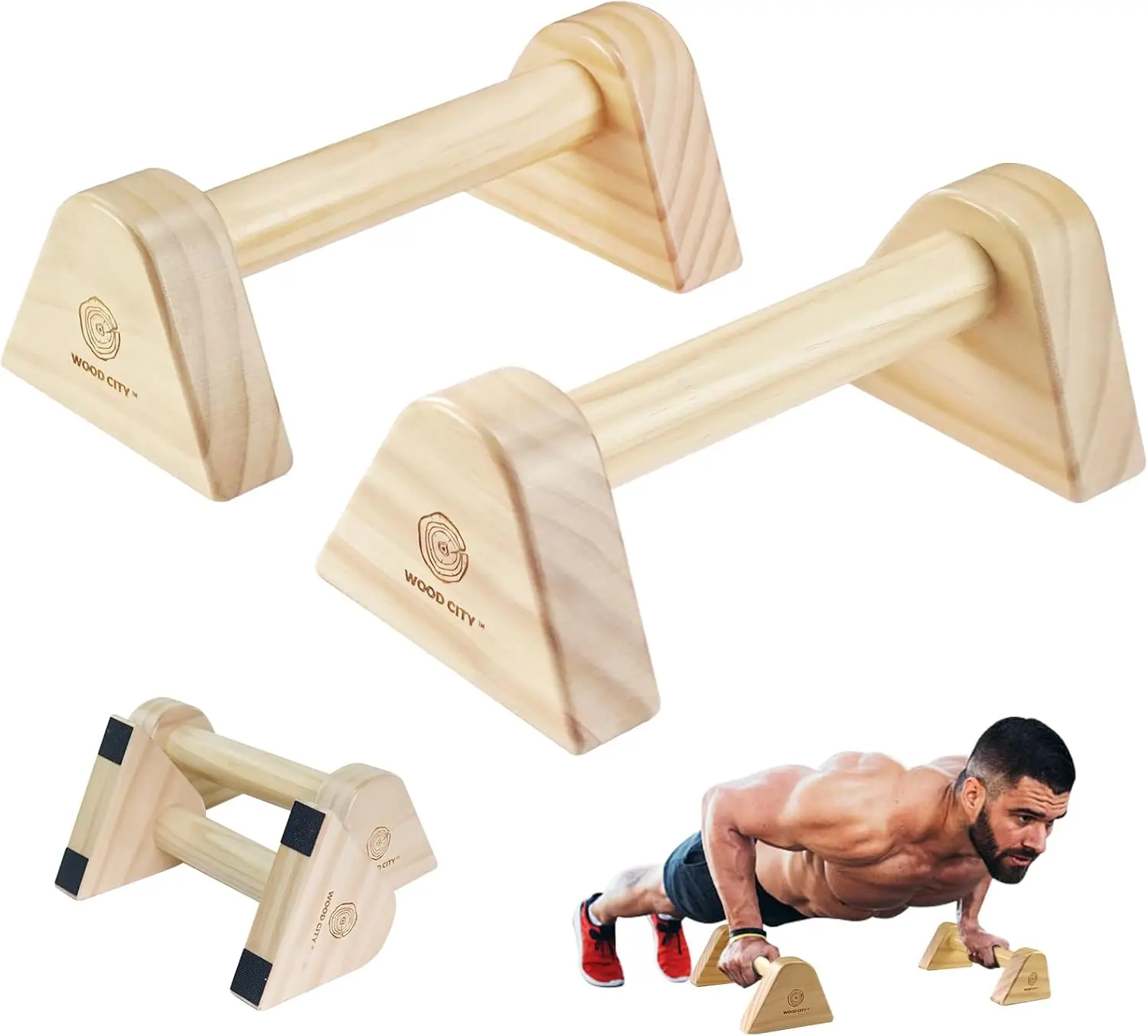 

2-Piece Wooden Push-Up Bars with Non-Slip Base, Supports Aerobics & Strength Training for Home Fitness