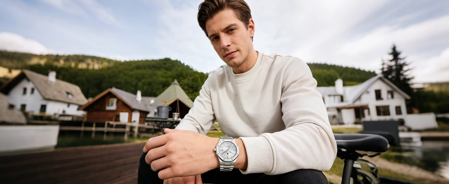 SAPPHERO Herren Analog Uhr, Edelstahl hochpräzises Quarzwerk, Datumsanzeige, 50M Wasserdicht, Business Casual Armbanduhr, kratzfest langlebig, perfektes Geschenk für Geburtstag Fest Alltag und Geschäftsanlässe – Detail 8