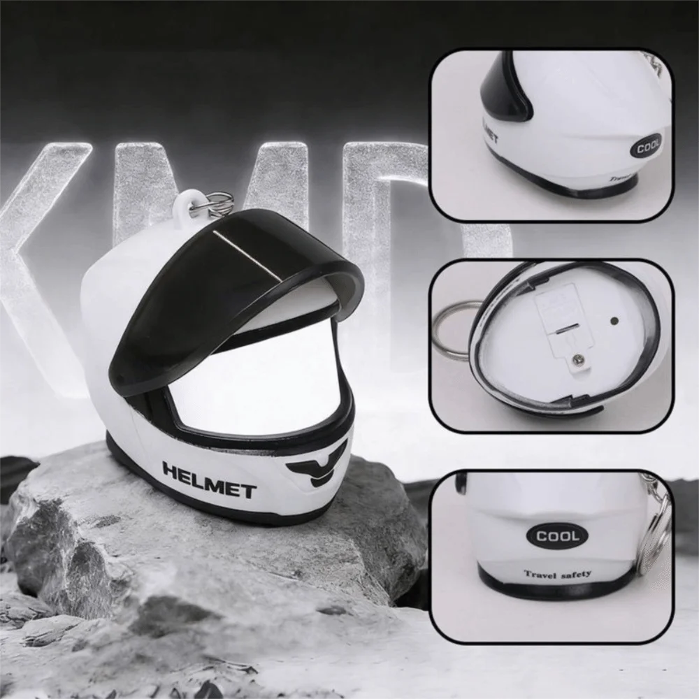 Kreativer Leuchtender Motorradhelm-Schlüsselanhänger LED-Sicherheitswarnung Helm-Schlüsselring Mini-Größe 3D Kreativer Taschen-Schlüsselanhänger – Detail 9