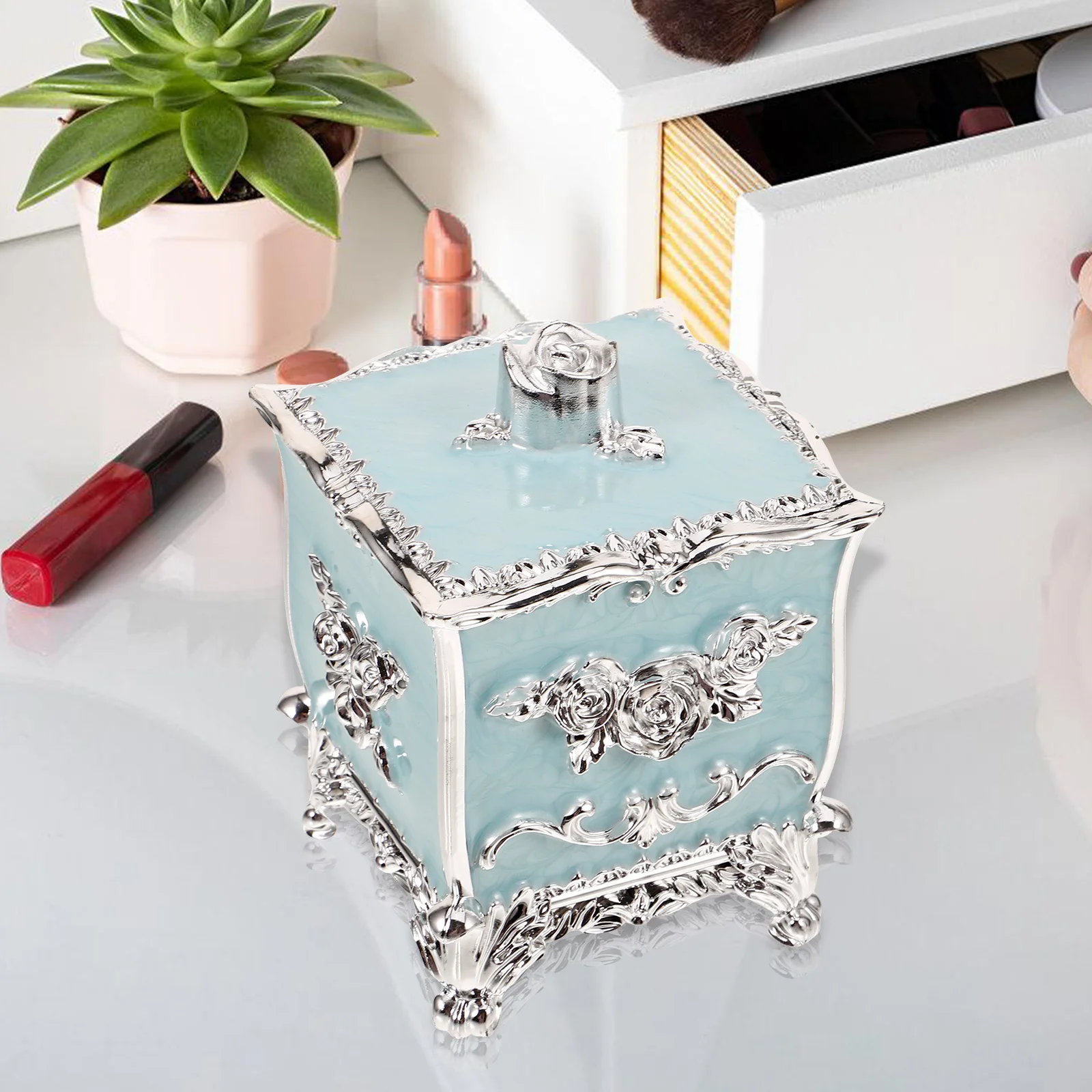 

Flower Embossment Cotton Pad Box Makeup Sponge Organizer Dustproof Lid Small Essentials Storage Home Decor Cotton Pad Box