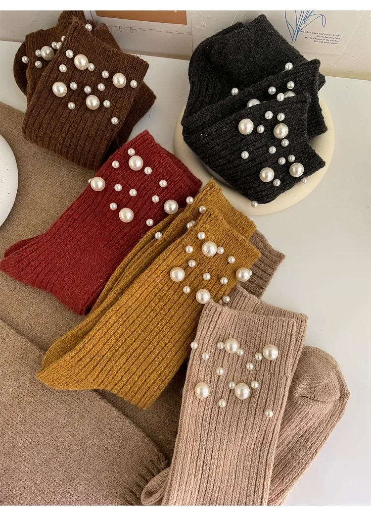 1 Paar modische Perlen-Dekorationssocken für Damen, süße Socken im Prinzessinnen-Stil mit mittlerer Wade im koreanischen Stil, Bekleidungszubehör – Detail 12