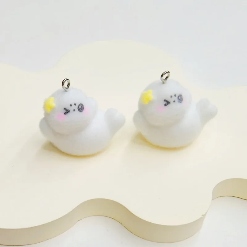 30pcs 3D Cute Flocking resin Charms Cartoon Animal doll Pendants for Necklaces Keychain DIY crafts Jewelry making Accessories