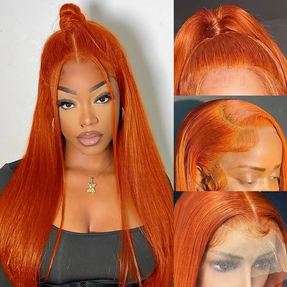 

Ginger Orange 13x6 Lace Front Wigs Human Hair Bone Straight HD Transparent Lace Wig Brazilian 13x4 Lace Frontal Wigs For Women