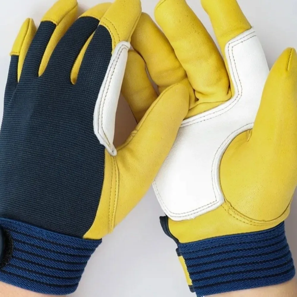 1 pair Thickened Leather Work Gloves Wear-Resistant Tough Grip Labor Insurance Gloves Breathable Safety Welding Gloves