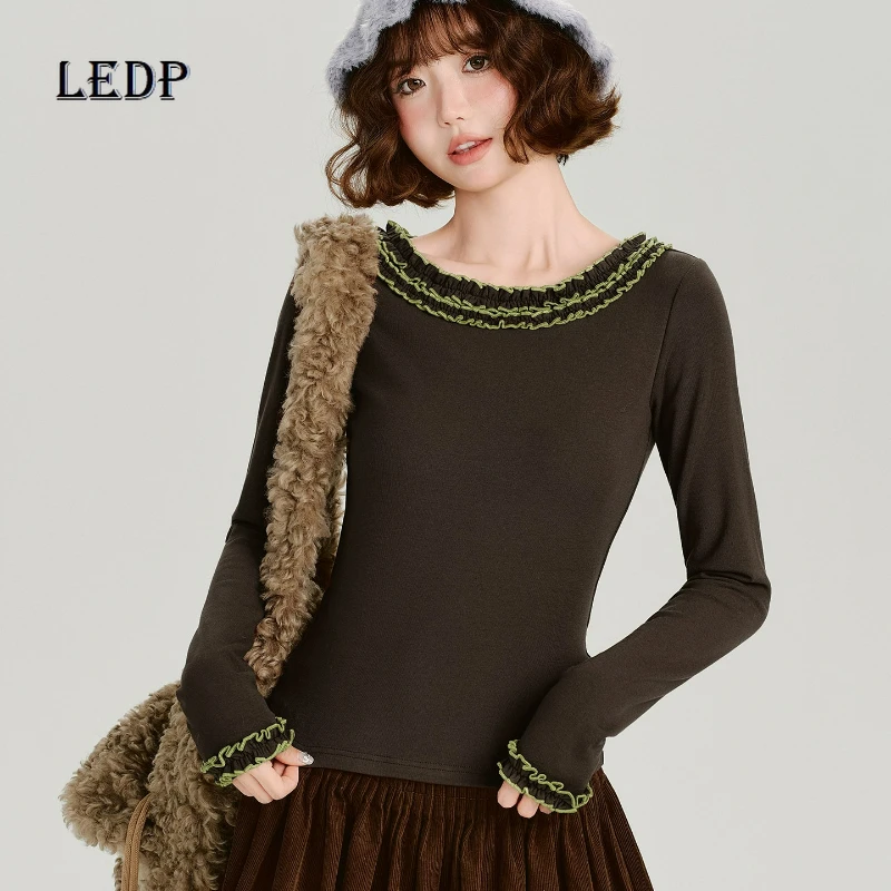 

Retro Design Fungus Splicing Long-sleeved Women's T-shirt 2025 Autumn Winter New Slimming Thin Versatile Bottoming Top Ladies