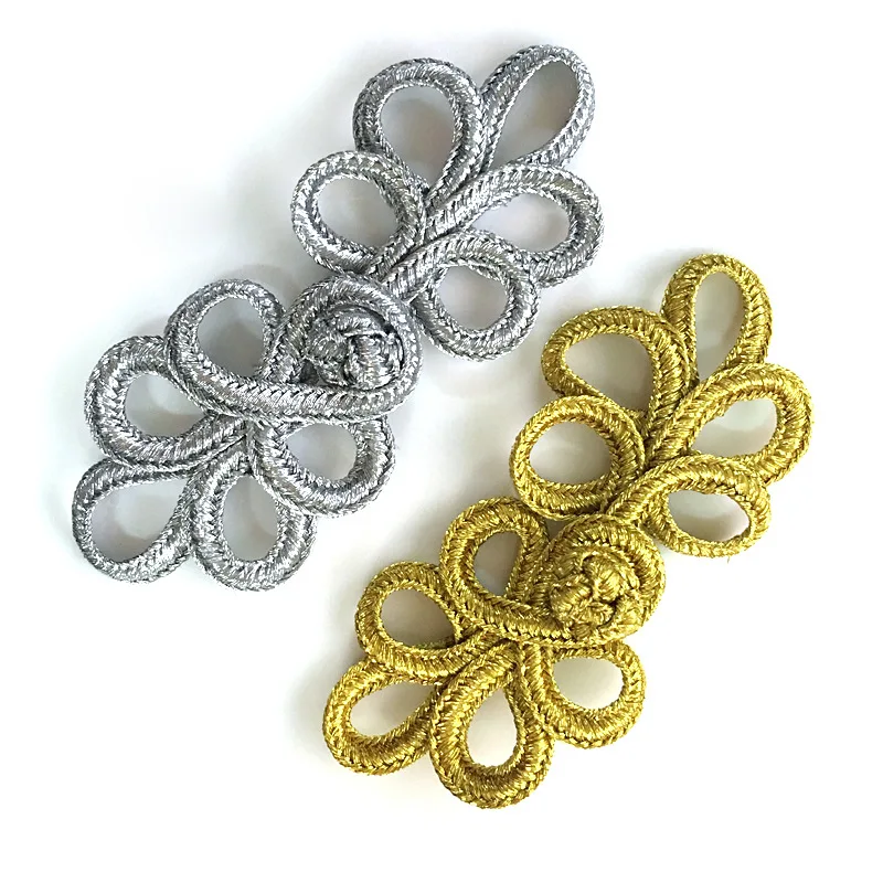 

100pcs Chinese Frog Closures Buttons Knot Fastener Gold Silver for Cheongsam Tang Suit Traditional Handcraft Decoration