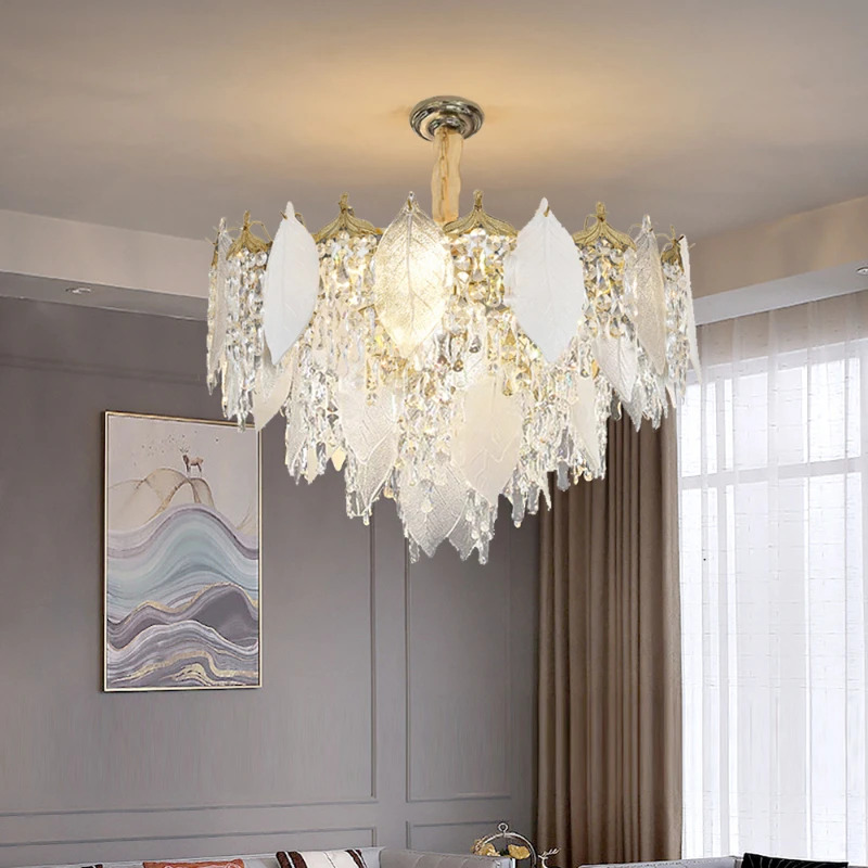 

Porcelain Art Leaves Glass Chandelier Hanging Ceiling Pendant Lamp for Room Modern Luxury Decor Led Lights Lustre Home-appliance