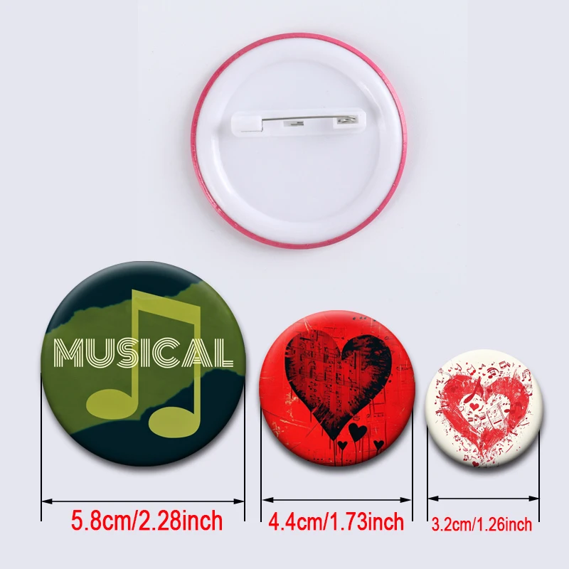 Musical Note Creative Badge I Love Music Exquisite Tinplate Pins Cute Earphones Musical Instrument Round Handmade Brooches