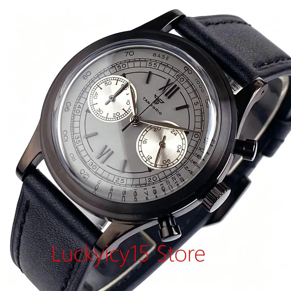 New 38mm Quartz Watches for Men PVD Black MIYOTA OS21 Multi-function Chronograph Retro Watch 30m waterproof Green Luminous Marks