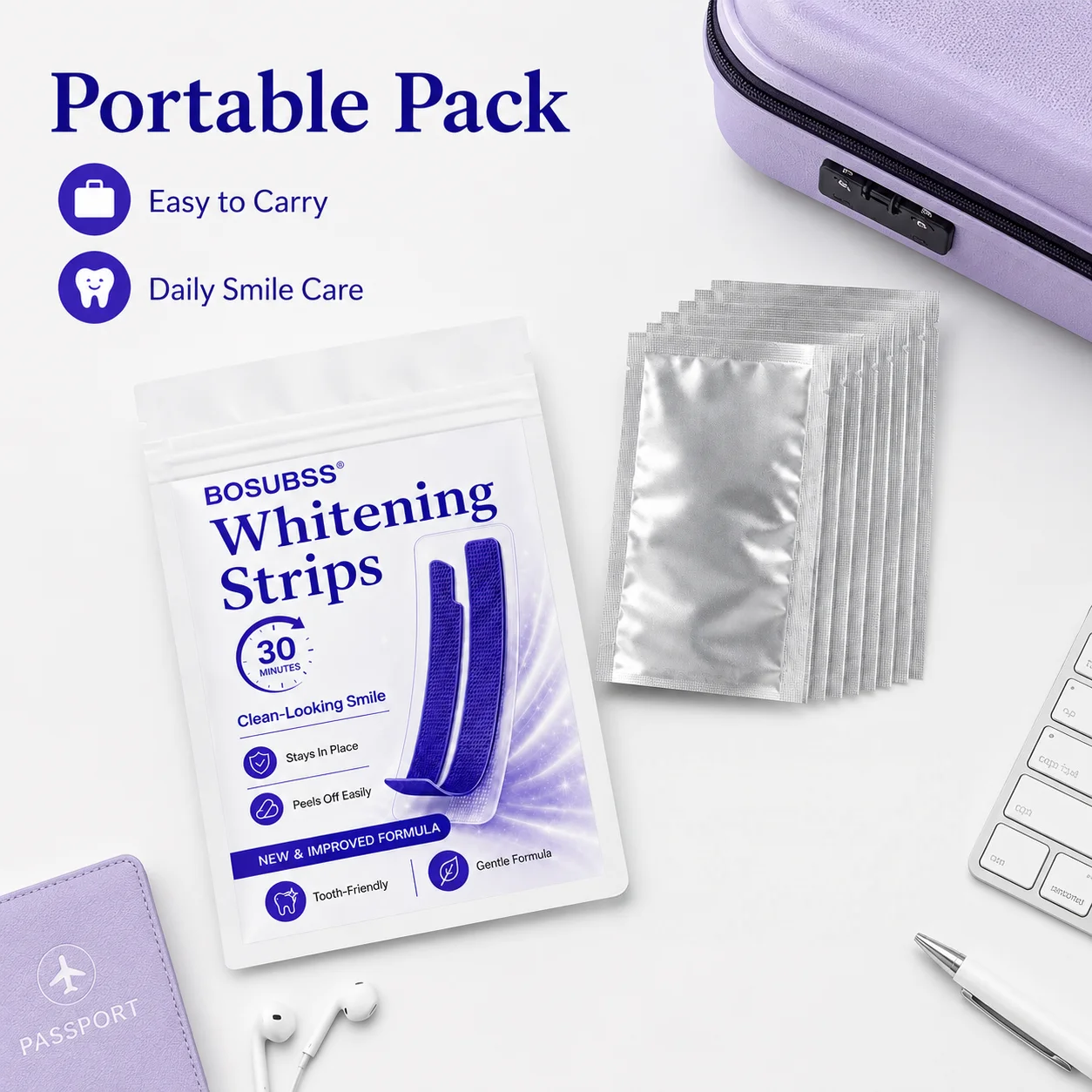 2 Pairs Purple Teeth Strips, Smile Care Oral Beauty Stickers, Easy Home Use Gentle Fit Daily Smile Routine view 4