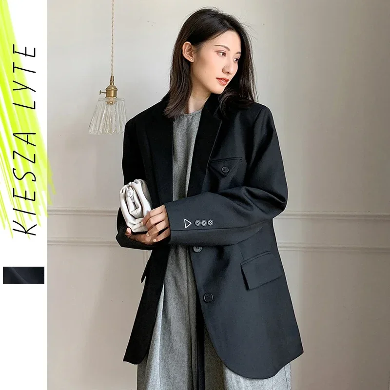 Black blazer 2024 autumn new casual loose long sleeve oversize blazers for women jackets femme outfit