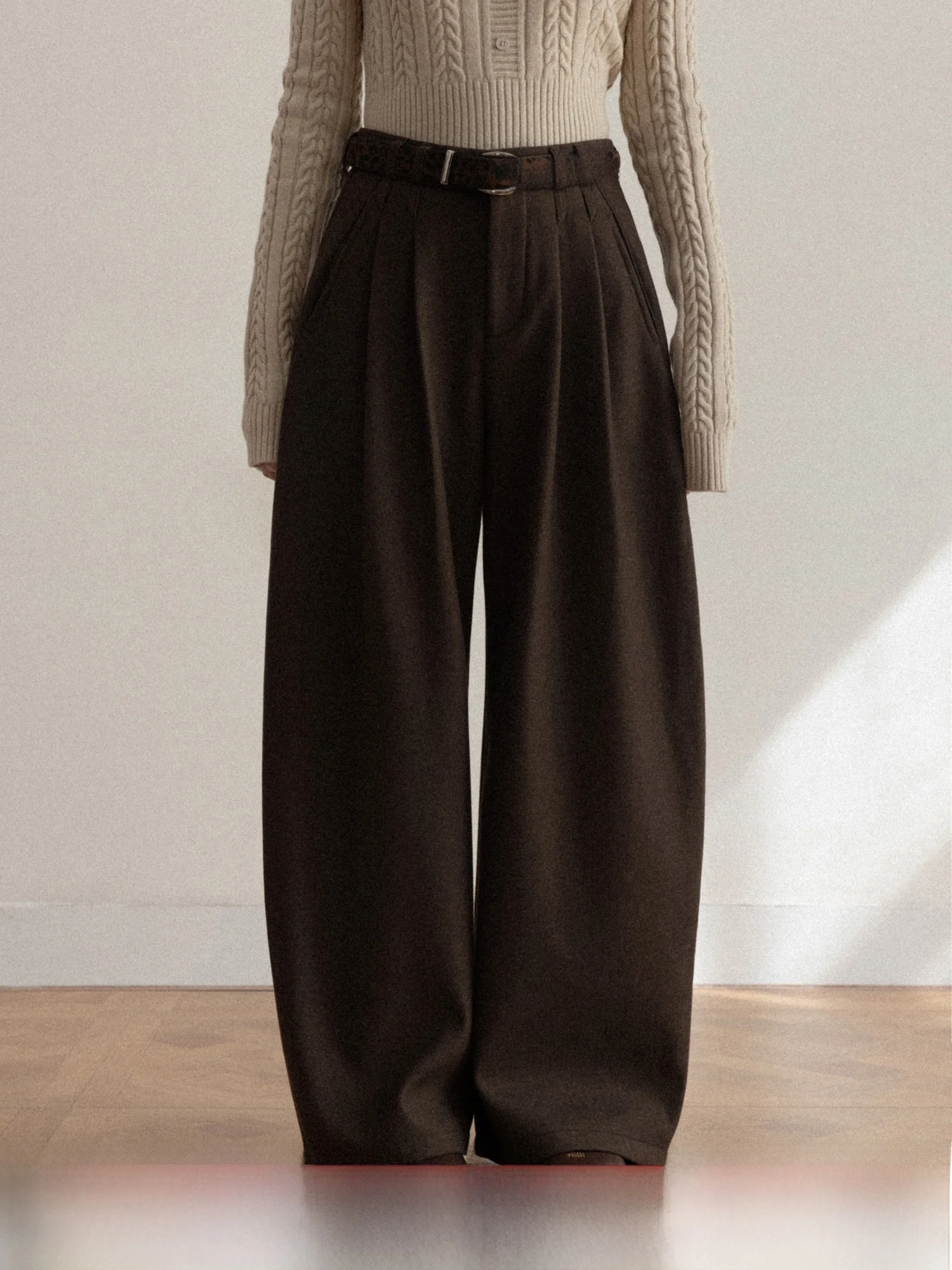 

High Waist Flattering Wide Leg Pants Straight Casual Pants Women Winter Fleece Lined Trousers Casual Style High Waist Wide Le...