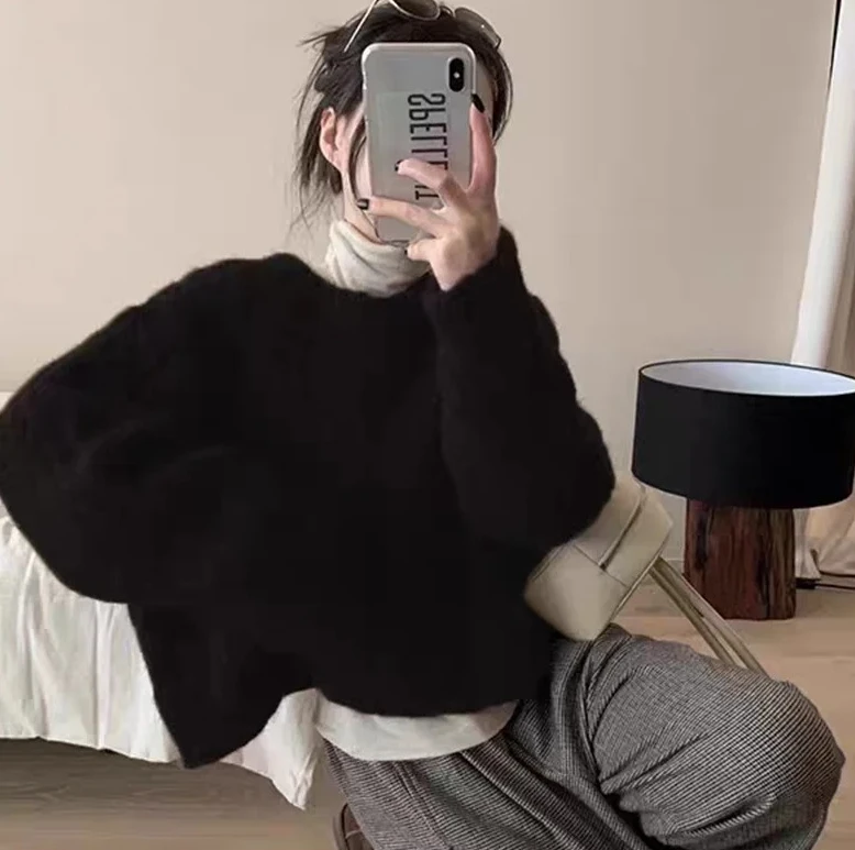 

Women Sweater Loose Solid Color Outerwear Knitted Pullovers Casual O-neck Long Sleeve Comfortable Top