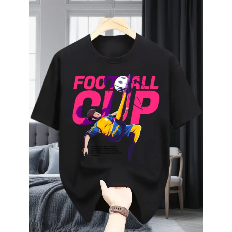 Summer Men's Football Scissor Kick Print Short Sleeve ShirtTShirt The fabric is breathable，Loose Accommodates various body types