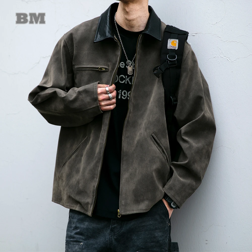 

Japanese Streetwear High Quality Suede Cargo Jacket For Men Clothing Harajuku Casual Coat Korean Fashion Outdoor Jacket Male