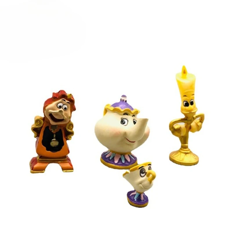 Dsn - Juego de 4 Figuras de Acción de La Bella y la Bestia, Muñecos de Anime de la Sra. Potts, Luminaria y Cogsworth, Regalos para Amigos