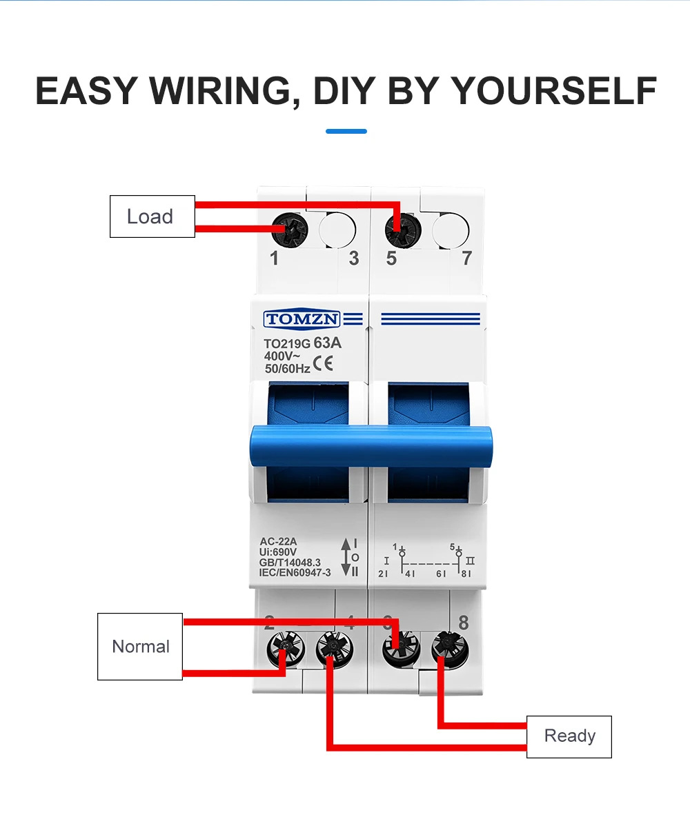 TOMZN 2P 63A MTS Manueller Doppelstrom-Umschalter mit Verriegelung und Leistungsschalter – Detail 8