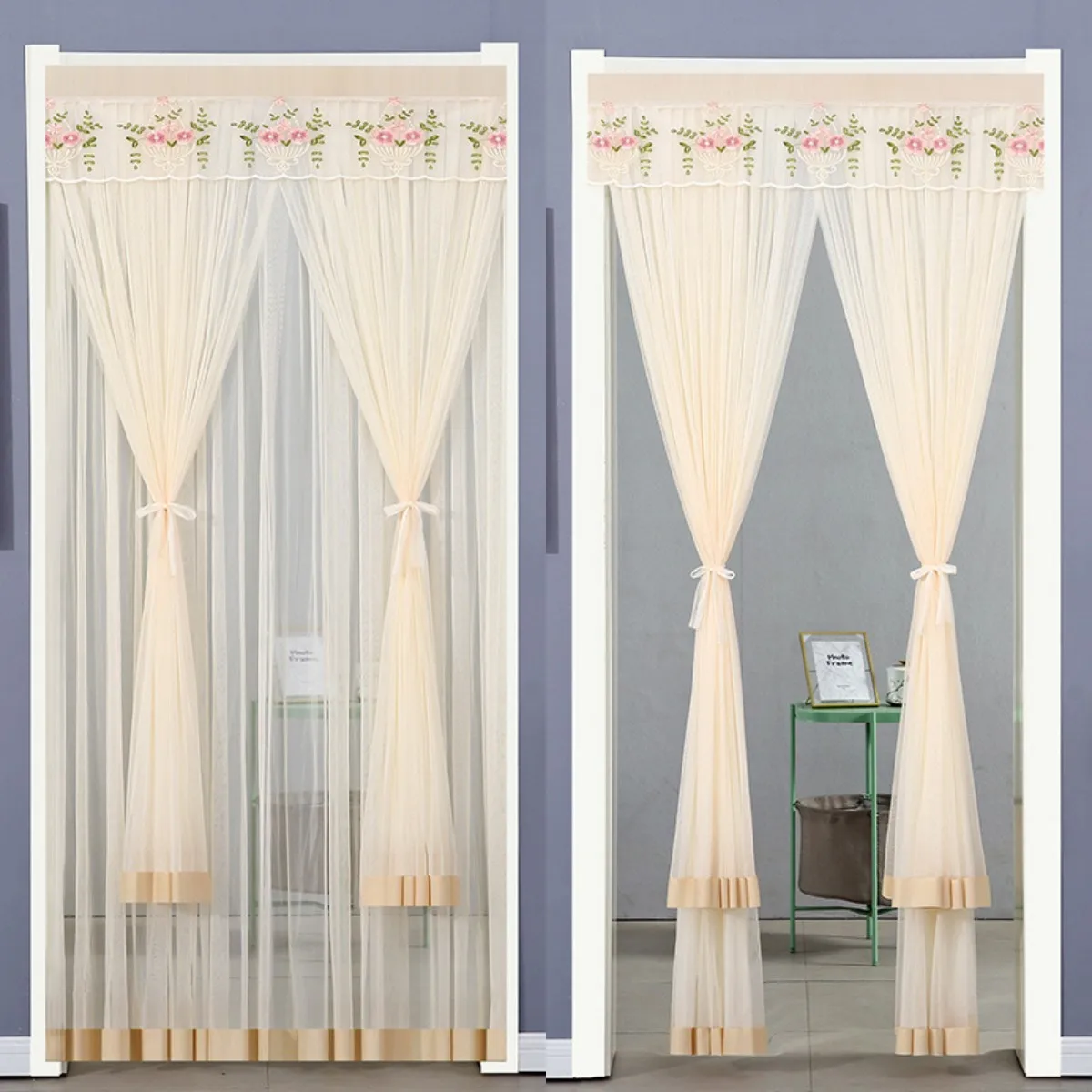 No-punch Free Paste Double Lace Gauze Door Curtain Bedroom Anti-mosquito Partition Curtain Summer Home Anti-fly Gauze Curtain