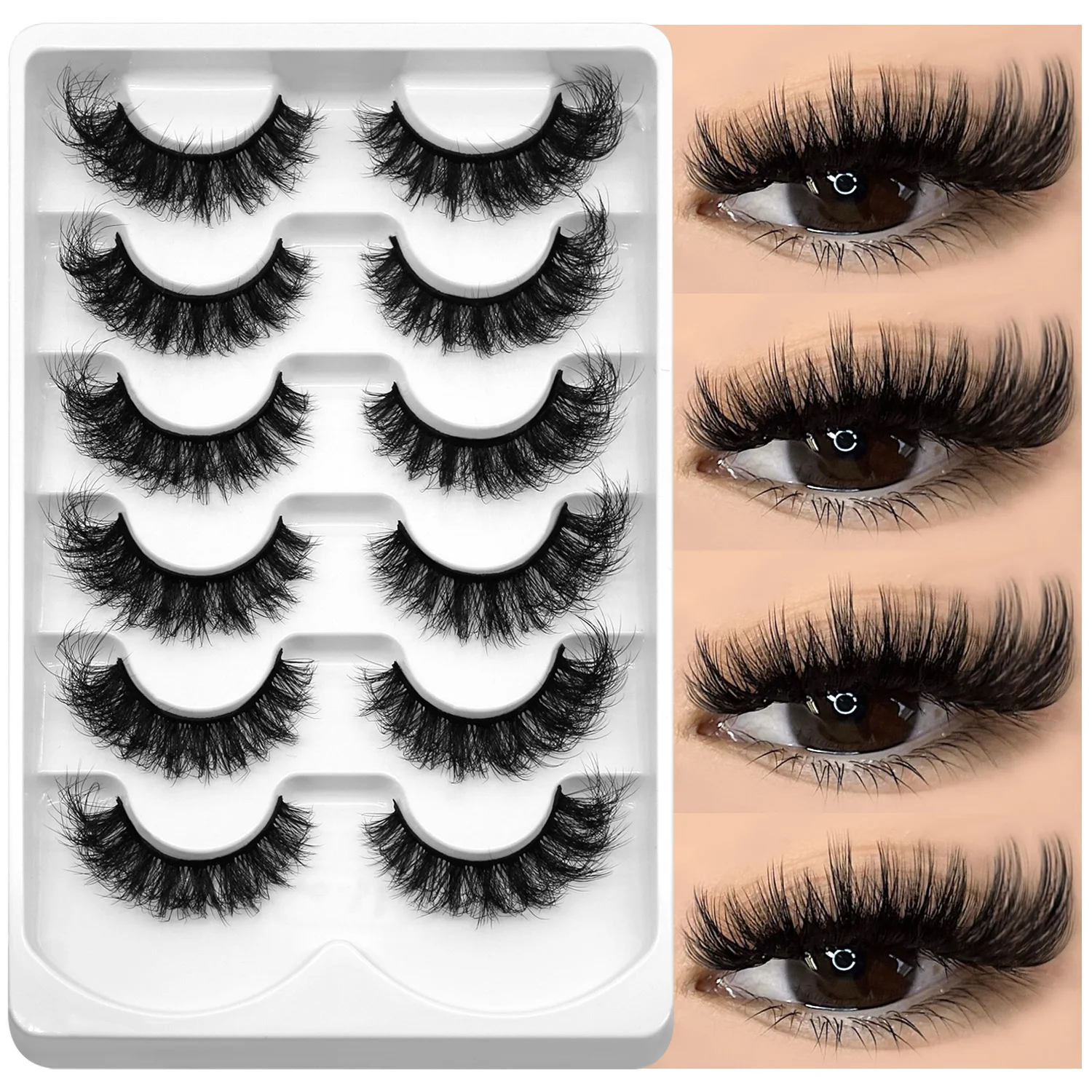GROINNEYA Fake Lashes Fluffy Cat Eye Lashes 8D Fluffy Volume False Eyelashes D Curl Dramatic Thick Full Strip Faux Mink Lashes 3