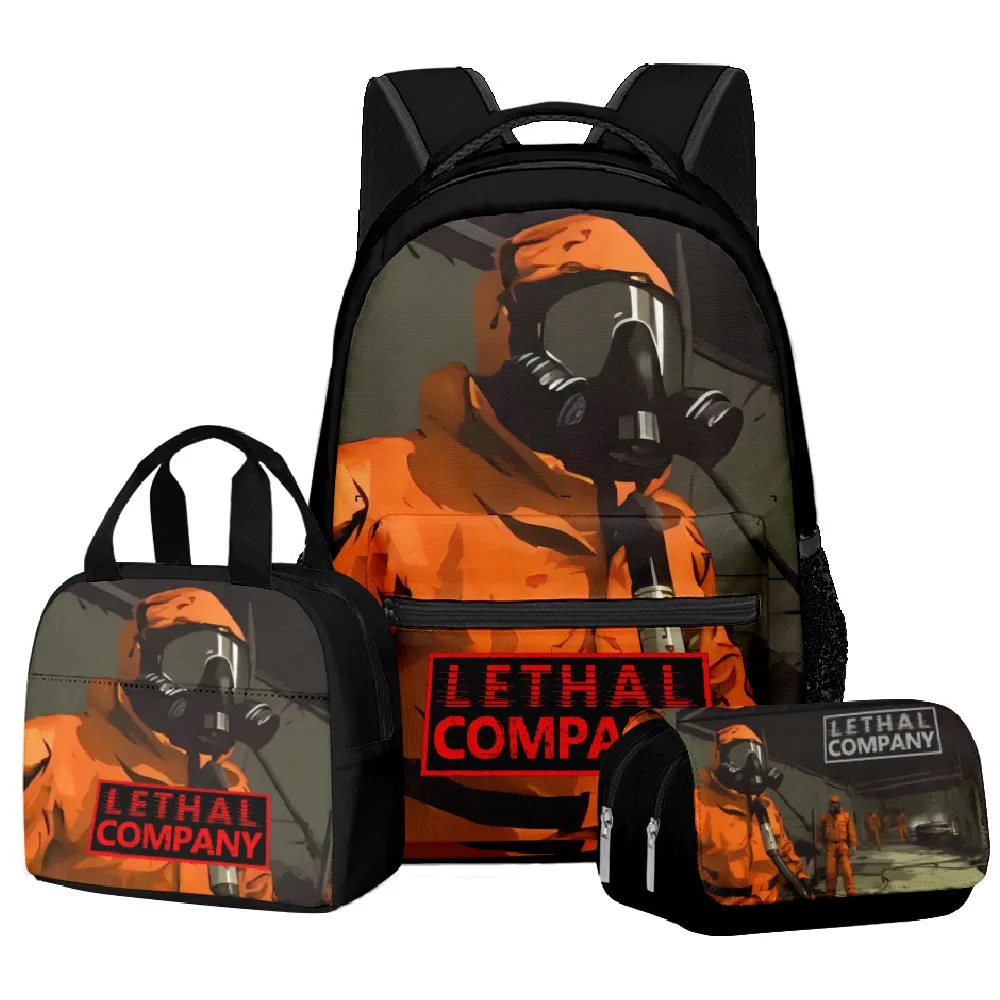 

Популярный набор из 3 предметов в стиле хип-хоп: школьный рюкзак, сумка для ноутбука и пенал с 3D-печатью Lethal Company для студентов и путешествий