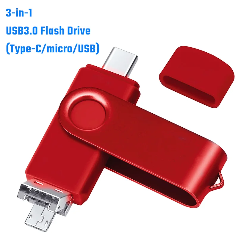 3in1 USB 3.0 Flash Drives 128gb Waterproof High Speed Type C Pen Drive 64GB Memory Stick 256GB USB Memories 512GB Storage for PC